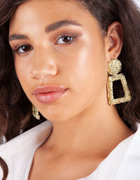 Gold Textured Geometric Drop Earrings - link has visual effect only