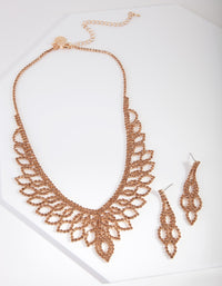 Brown Gold Diamante Earrings Necklace Set - link has visual effect only