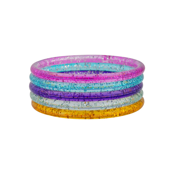 Kids Multi-Coloured Glitter Bangle 5 Pack