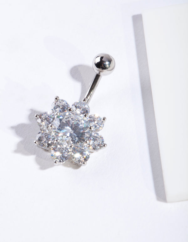 Surgical Steel Cubic Zirconia Flower Belly Bar