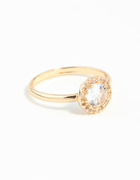 Gold Cubic Zirconia Circle Stone Surround Ring - link has visual effect only