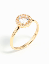 Gold Cubic Zirconia Circle Stone Surround Ring - link has visual effect only