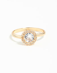 Gold Cubic Zirconia Circle Stone Surround Ring - link has visual effect only