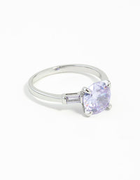 Rhodium Round Stone Purple Cubic Zirconia Ring - link has visual effect only