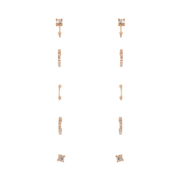 Gold Diamante Cuff Earrings 5-Pack