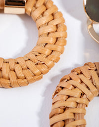 Gold Brown Raffia Circle Link Earrings - link has visual effect only