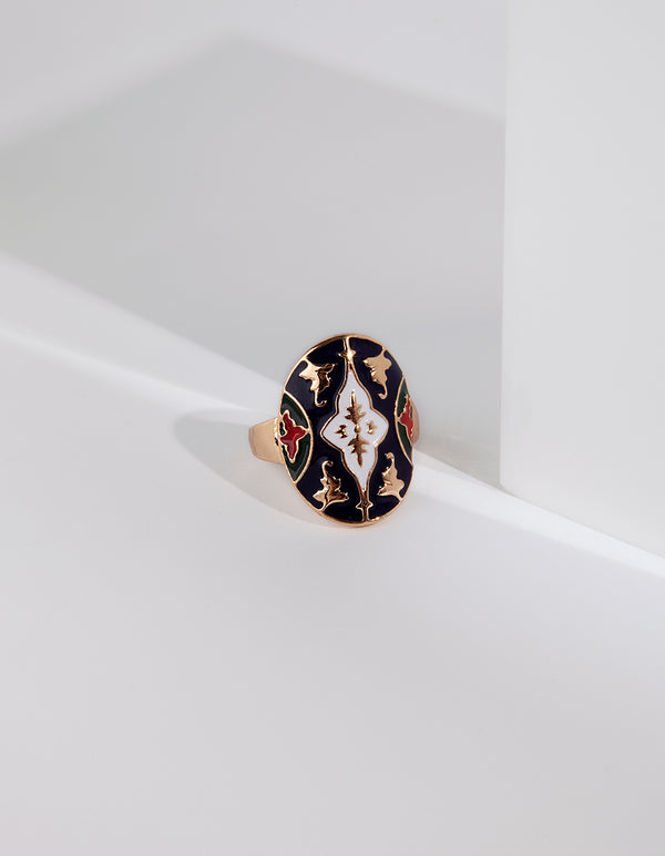 Gold Oval Enamel Disc Ring