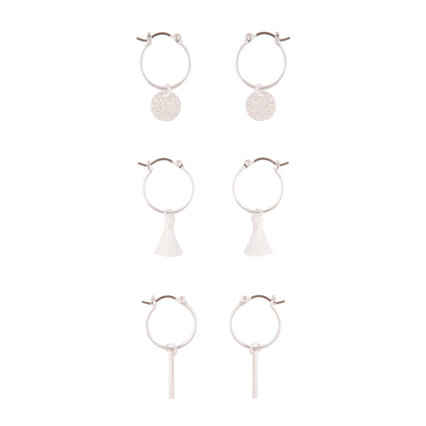 Silver Tassel Hoop Disc Hoop Earrings Trio