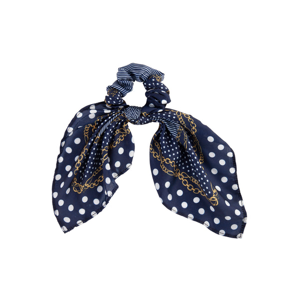 Blue Chain White Dot Scarf Scrunchie