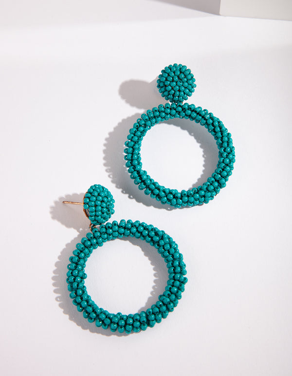 Blue Seed Bead Drop Earring