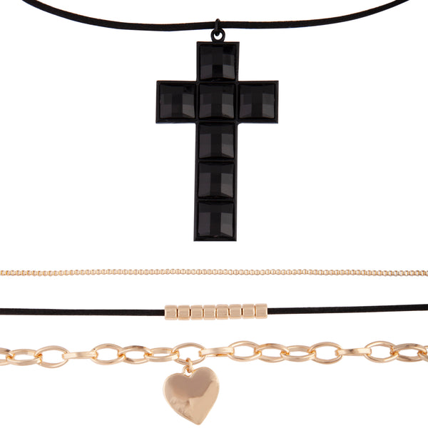 Gold Black Wrap Cross Choker Pack