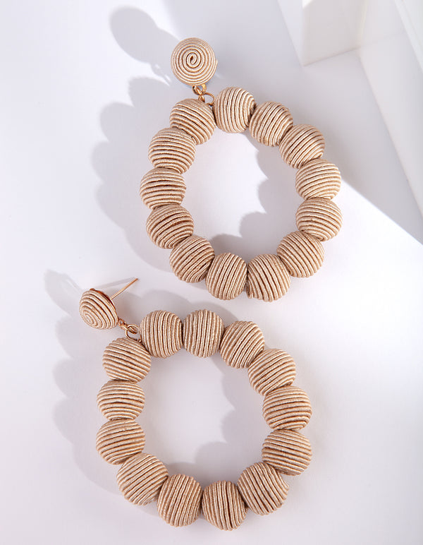 Beige Cord Wrap Ball Earrings