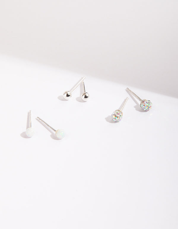 Sterling Silver Synthetic Opal Fireball Earring Pack