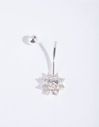 Sterling Silver Cubic Zirconia Floral Belly Bar - link has visual effect only