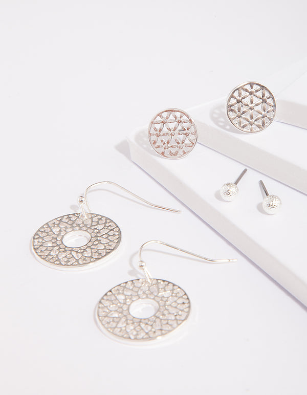 Silver Filigree Disc Earring Pack