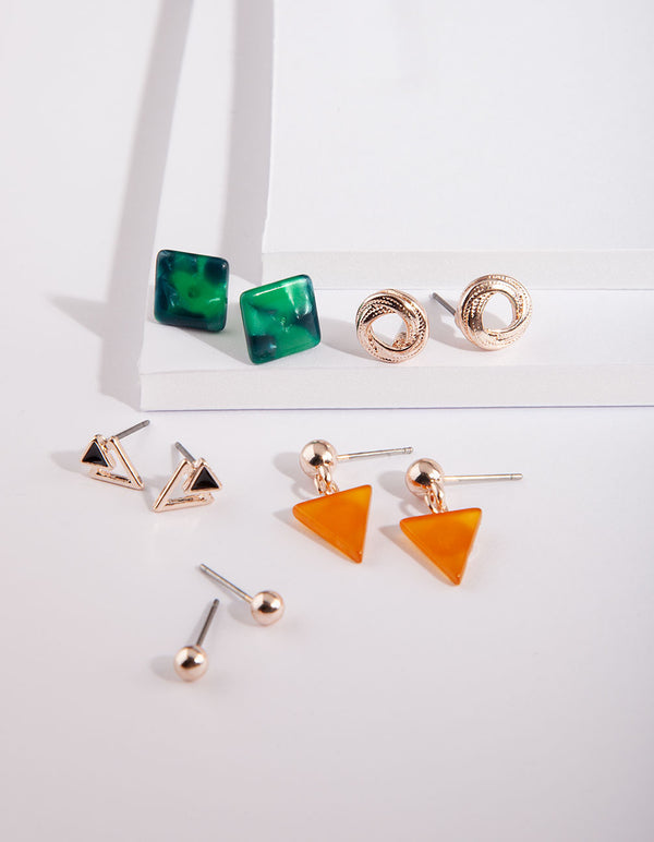 Rose Gold Orange Green Earring Pack