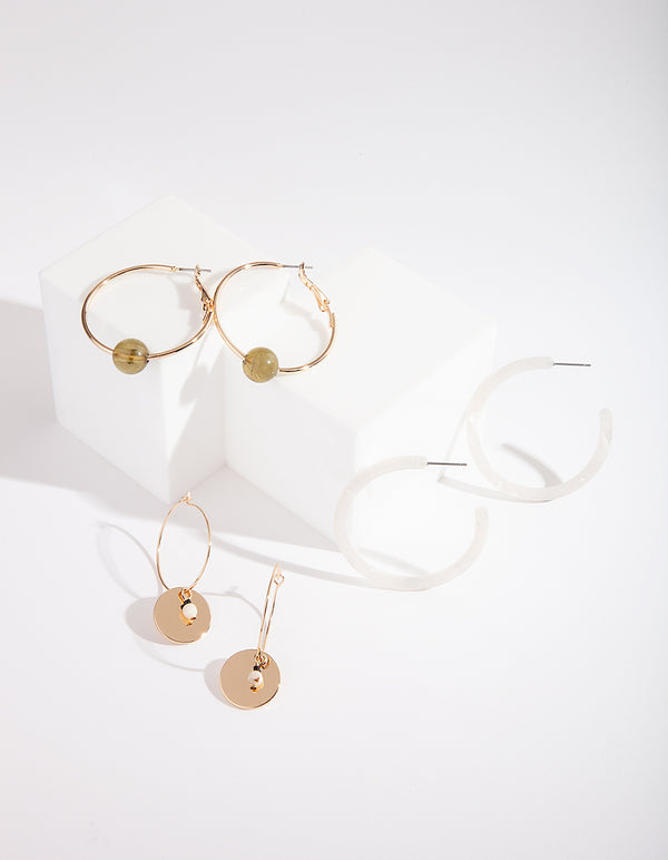 Gold Stone Hoop Earring Pack