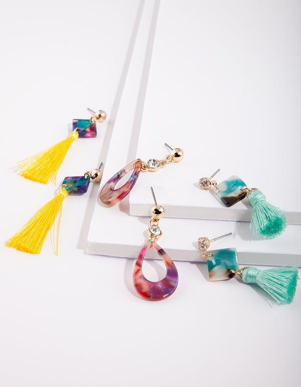 Acrylic Multi Tassel Earring Pack