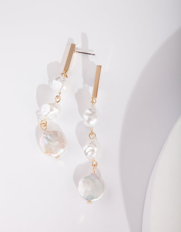 Gold Graduated Pearl Drop Earring