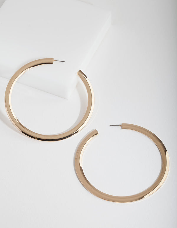 Gold Large Flat Hoop Earrings