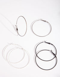 Silver Black Mixed Hoop Earring Pack - link has visual effect only