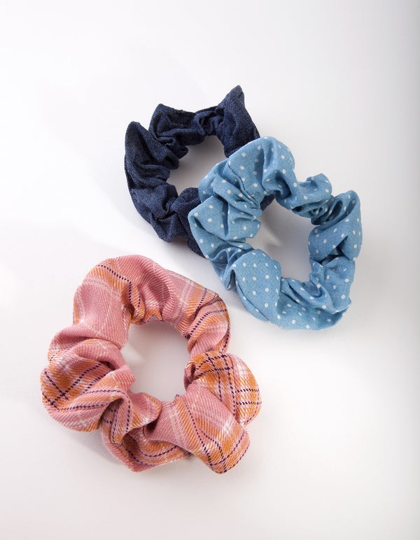 Denim, Spot & Check Scrunchie Pack