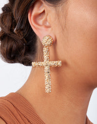 Gold Textured Cross Earrings - link has visual effect only