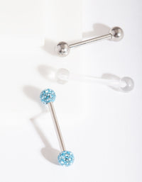 Surgical Steel Blue Diamante Tongue Bar Pack - link has visual effect only