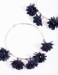 Navy Fabric Flower Hoop Earrings - link has visual effect only