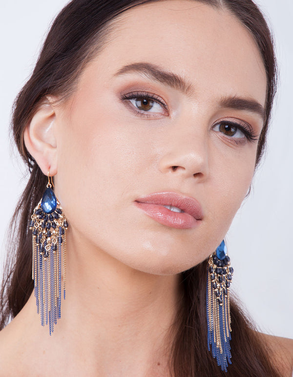 Bead Cluster Chain Tassel Drop Earrings