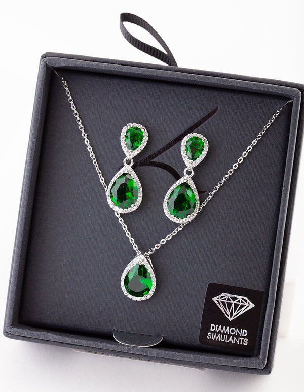 Green Diamond Simulant Teardrop Jewellery Set