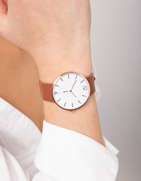 Tan Rose Gold Faux Leather Watch - link has visual effect only