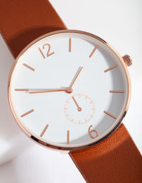 Tan Rose Gold Faux Leather Watch - link has visual effect only