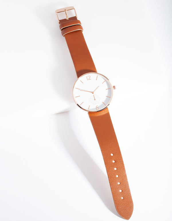 Tan Rose Gold Faux Leather Watch