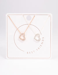 Mixed Metal Diamante Heart Necklace 2 Pack - link has visual effect only