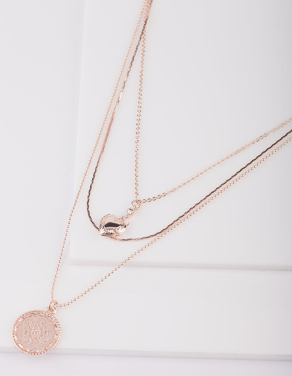 Rose Gold Heart Layered Necklace