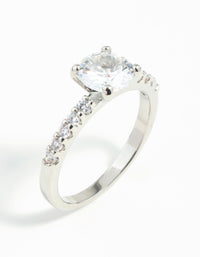 Rhodium Cubic Zirconia Classic Engagement Ring - link has visual effect only