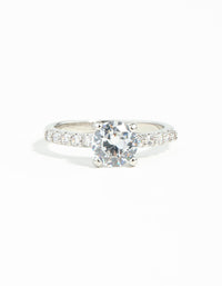 Rhodium Cubic Zirconia Classic Engagement Ring - link has visual effect only