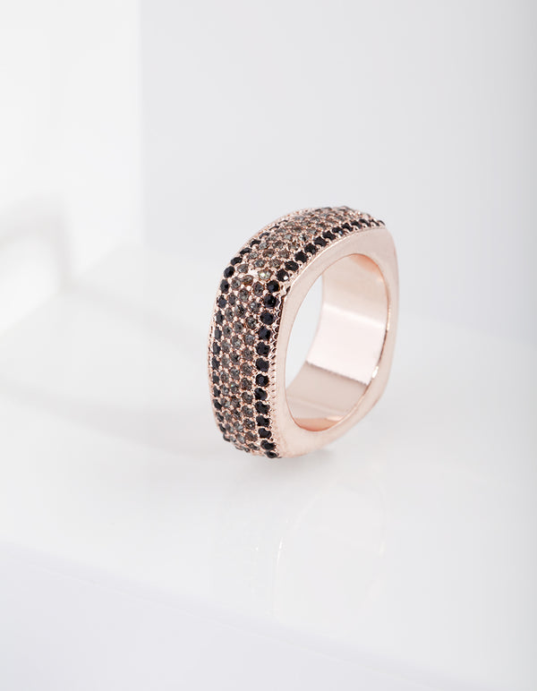 Rose Gold Square Black Pave Ring