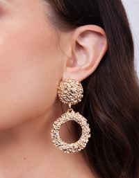 Gold Textured Round Drop Earrings - link has visual effect only