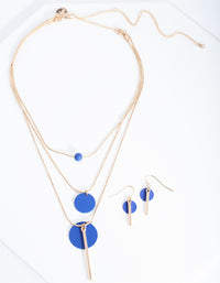 Blue Gold Matte Bead Necklace Earrings Set - link has visual effect only