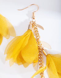 Yellow Fabric Flowers Gold Earrings - link has visual effect only