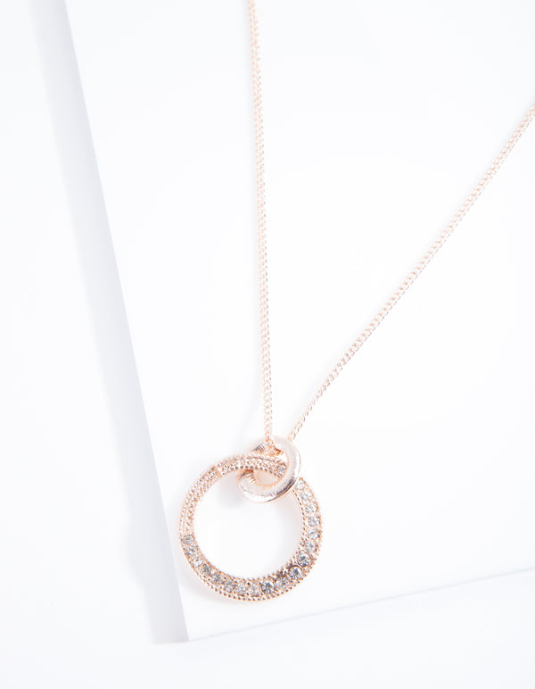 Rose Gold Linked Circle Diamante Necklace