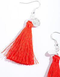 Silver Disk Charm Tassel Earrings - link has visual effect only