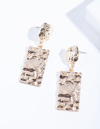 Gold Crater Rectangle Drop Earrings - link has visual effect only