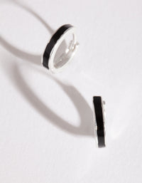 Silver Black Enamel Huggie Earrings - link has visual effect only