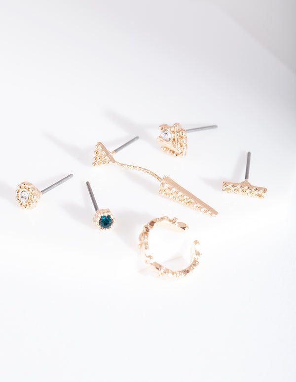 Textured Gold Geometric Ear Stack Pack