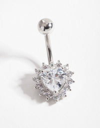 Surgical Steel Cubic Zirconia Halo Heart Belly Bar - link has visual effect only