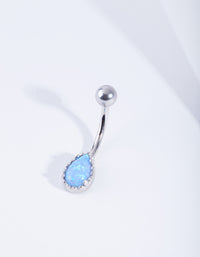 Rhodium Dainty Synthetic Opal Belly Bar - link has visual effect only