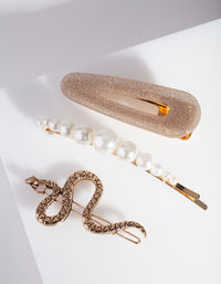 Pearl & Snake Hair Clip Pack - link has visual effect only